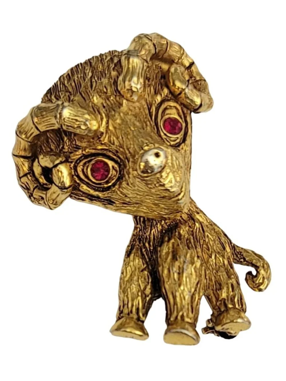 Gold Tone Red Eye Goat, Ram Brooch Pin, M462